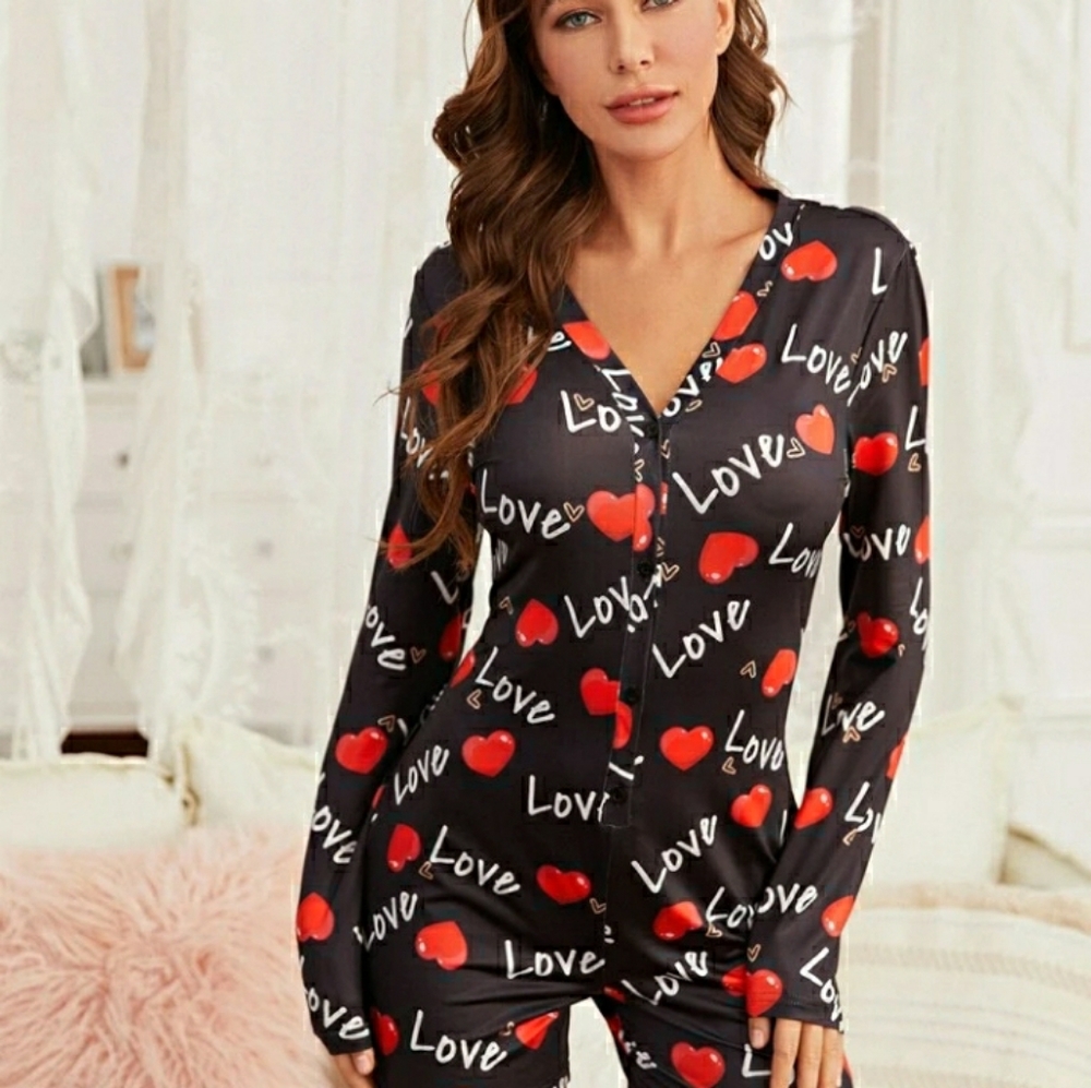 New-Letter n Heart Print Skimpy Romper XS